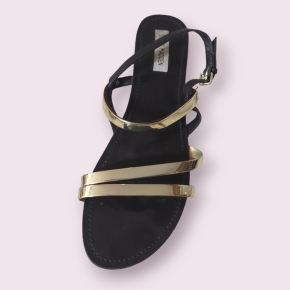 Steve Madden Gold Color Strap Bessy Black Sandals Size 12 - Picture 1 of 5